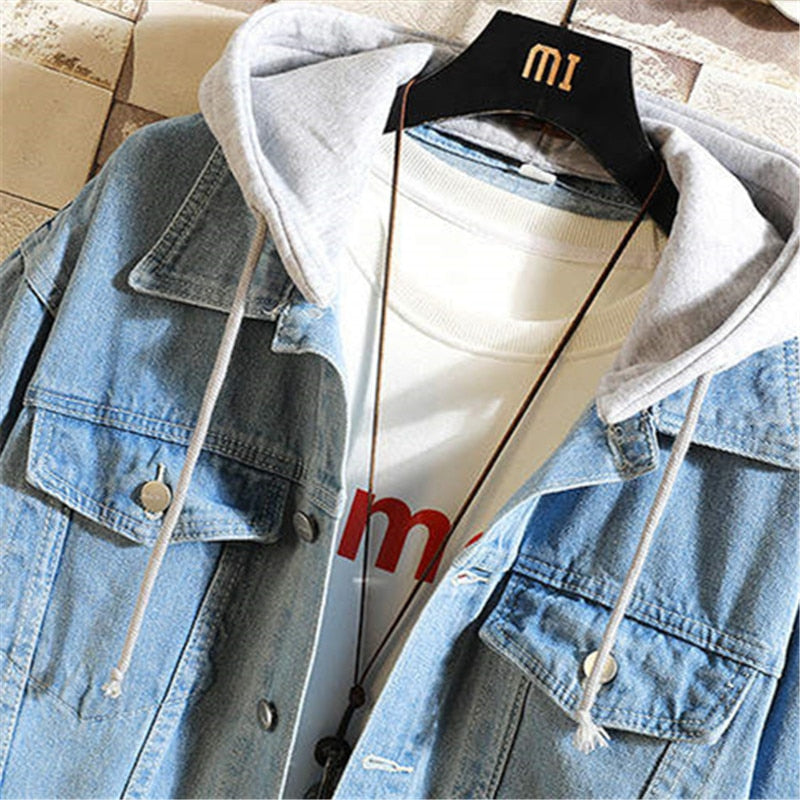 Men's Solid Hooded Denim Jacket