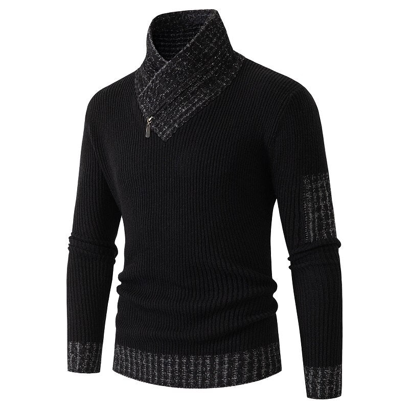 Men's Turtleneck Slim Fit Patchwork Pullover