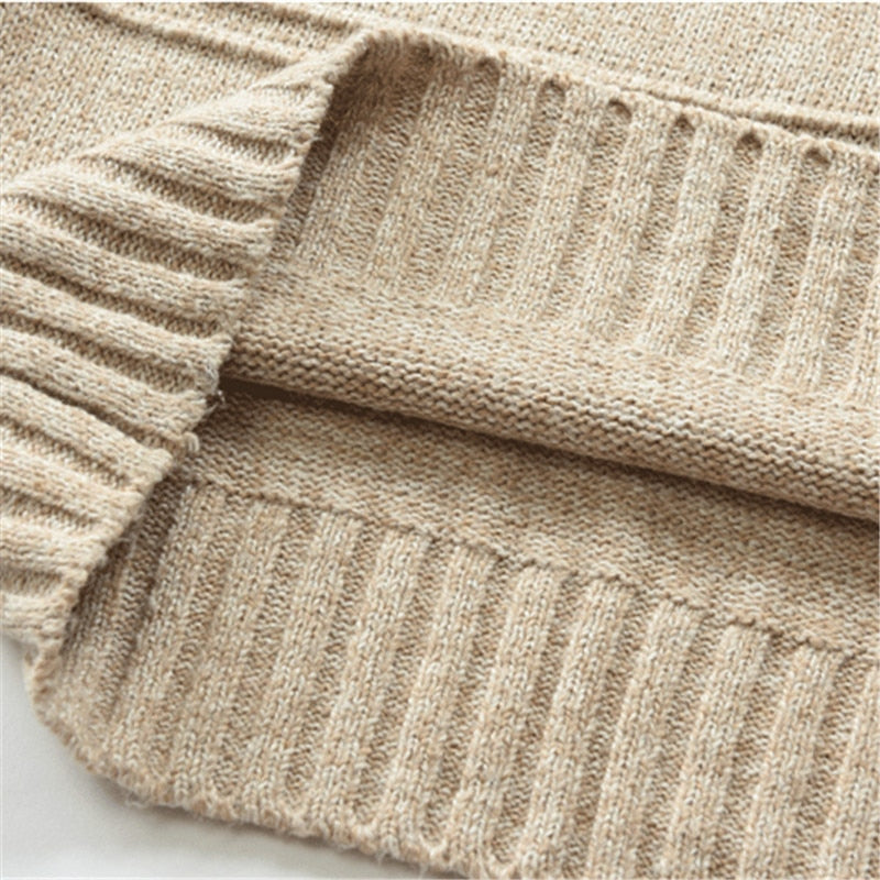 Men's Turtleneck Solid Knitted Cardigan