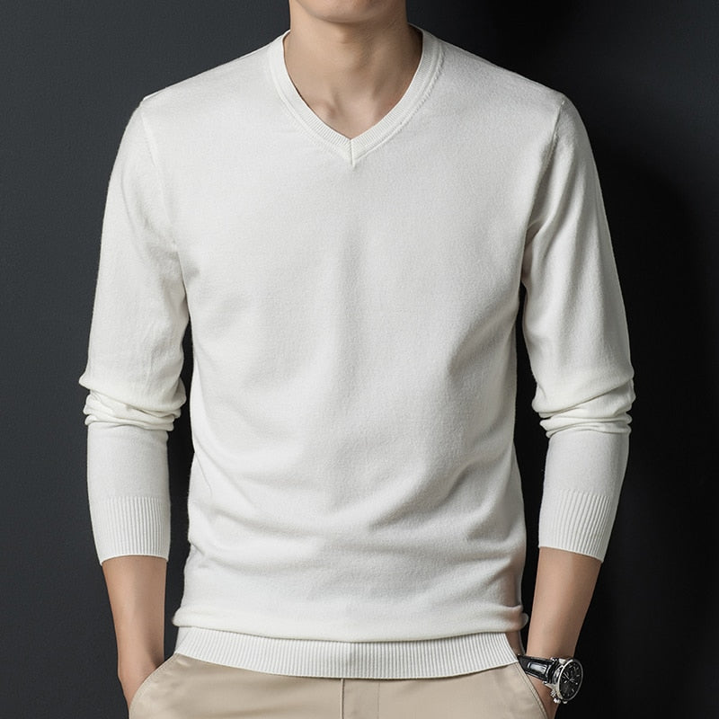 Men's V Neck Solid  Knitted Pullover