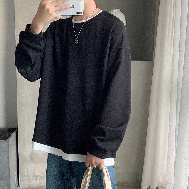 Men Solid Oversized Pullover Sweatshirt