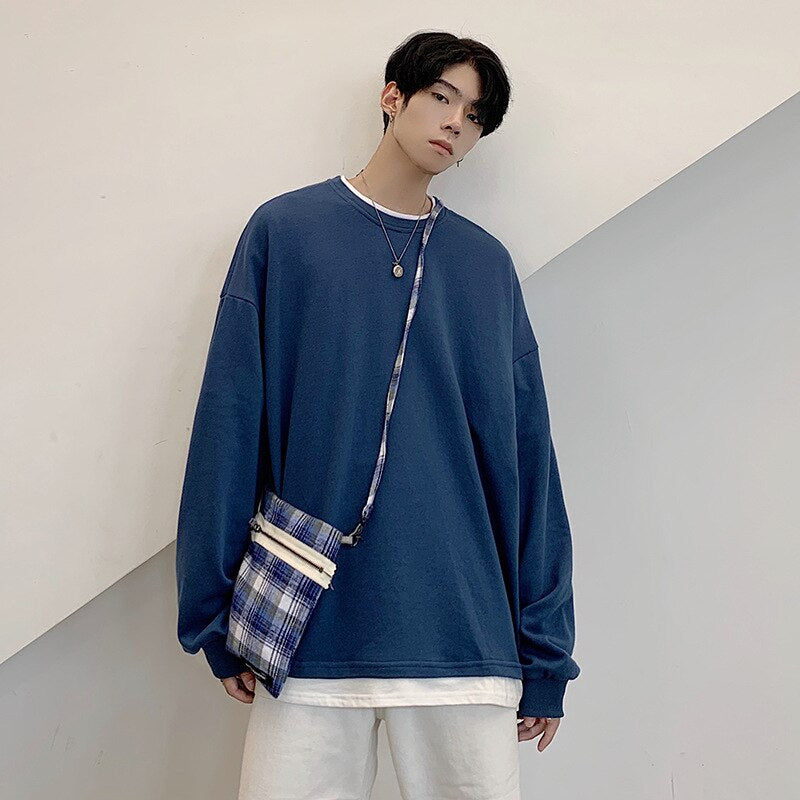 Men Solid Oversized Pullover Sweatshirt