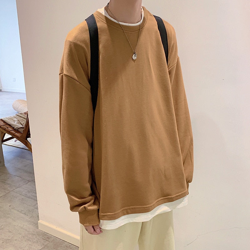 Men Solid Oversized Pullover Sweatshirt
