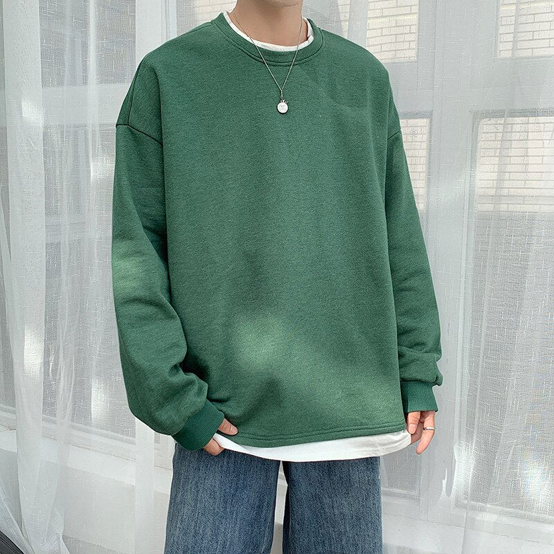 Men Solid Oversized Pullover Sweatshirt