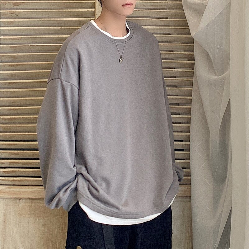 Men Solid Oversized Pullover Sweatshirt