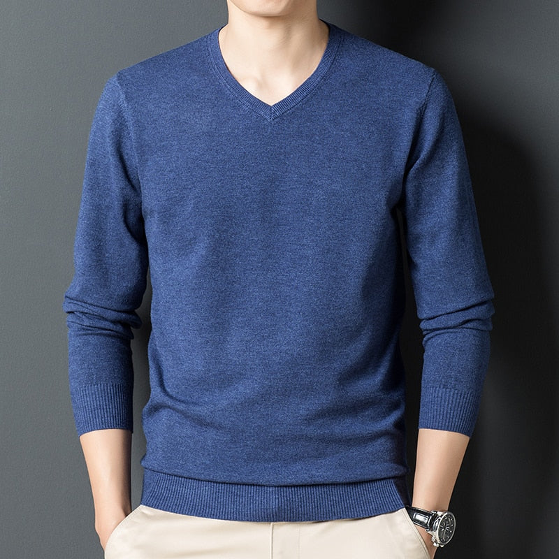 Men's V Neck Solid  Knitted Pullover