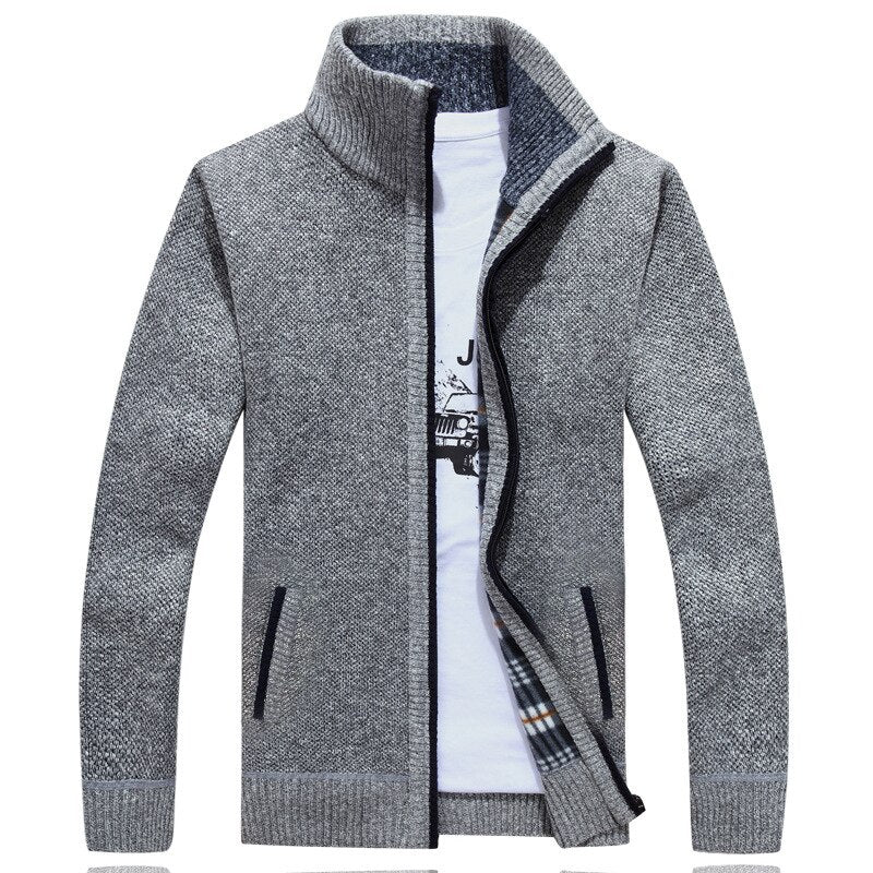Men's Zipper Faux Fur Sweater Cardigan