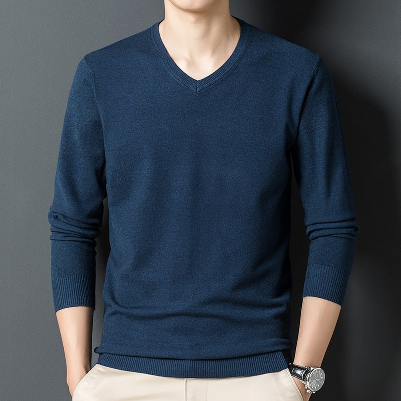 Men's V Neck Solid  Knitted Pullover