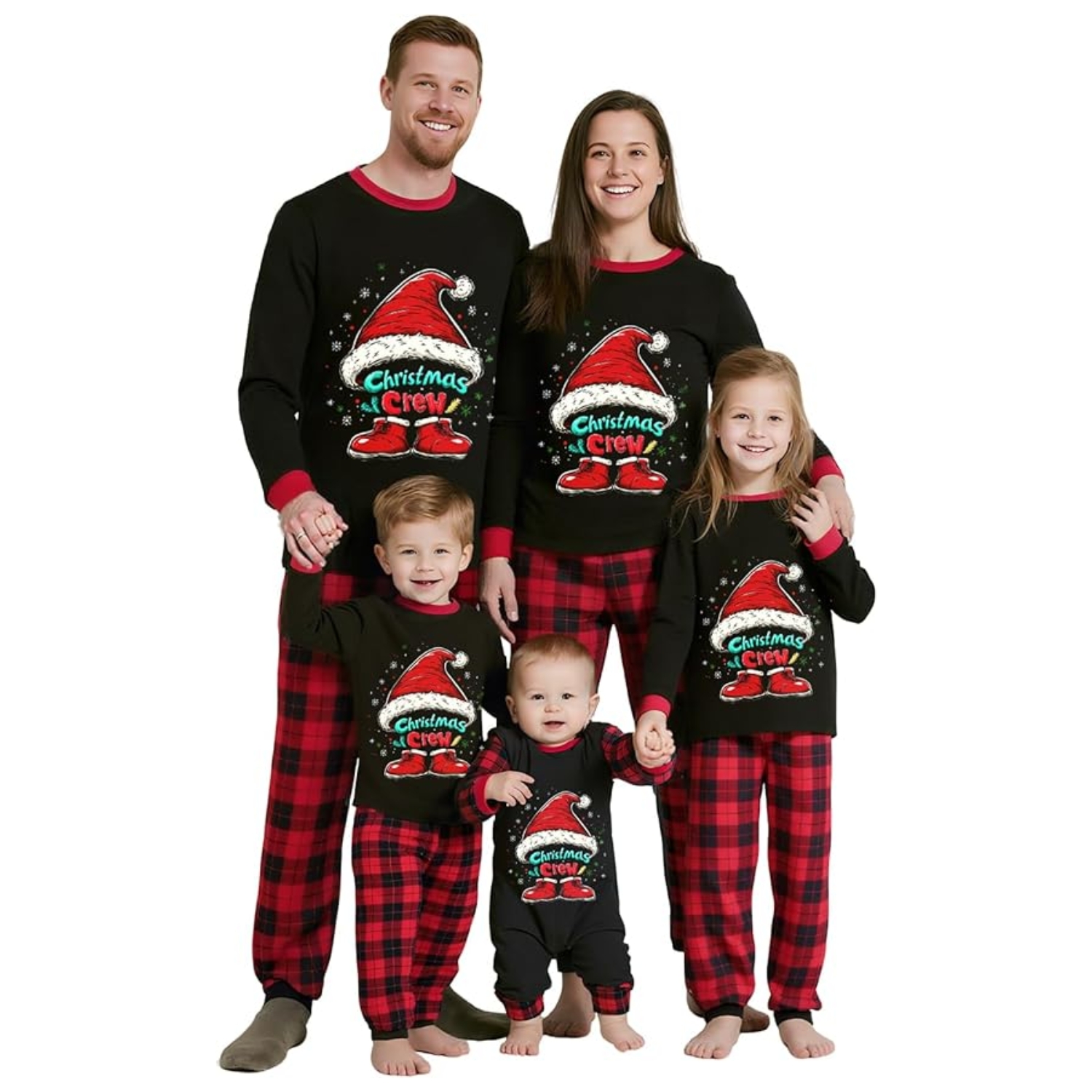  Christmas Hat And Crew Printed Family Matching Pajama Set