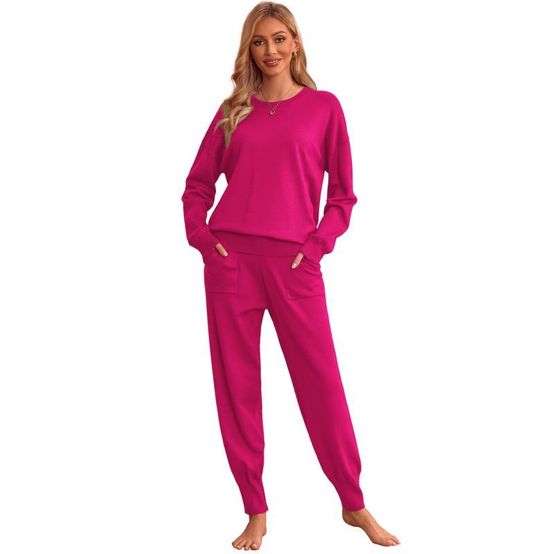  Long Sleeve Knit Loungewear Set Jogger Pants Outfit Loose fit version Thick home wear
