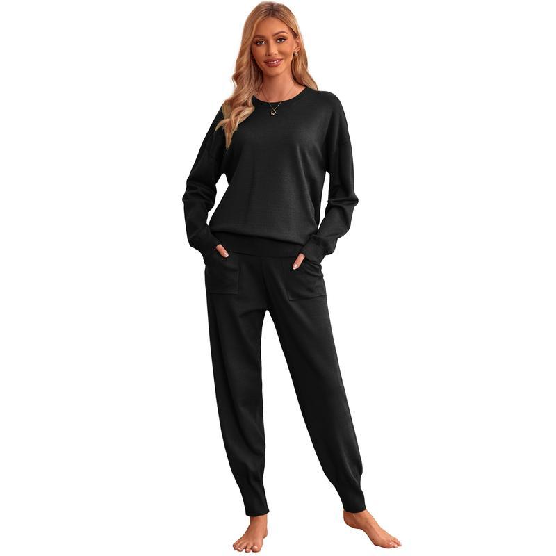  Long Sleeve Knit Loungewear Set Jogger Pants Outfit Loose fit version Thick home wear