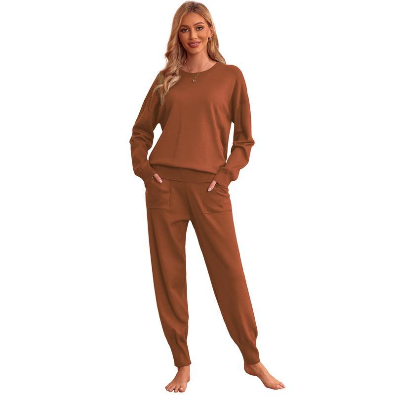  Long Sleeve Knit Loungewear Set Jogger Pants Outfit Loose fit version Thick home wear