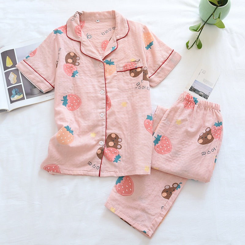 Elegant Printed Short Sleeved Pajamas Suit-Original Pajamas