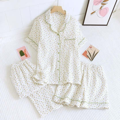 Women's Short Sleeve Cotton Crepe 3 Piece Pajama Set-Original Pajamas