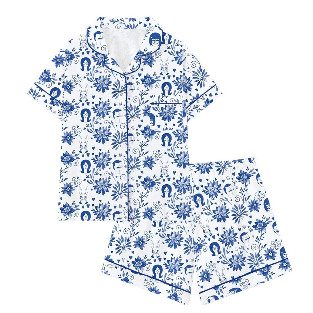Casual Cartoon Printed Short Sleeve Pajama Set For Women