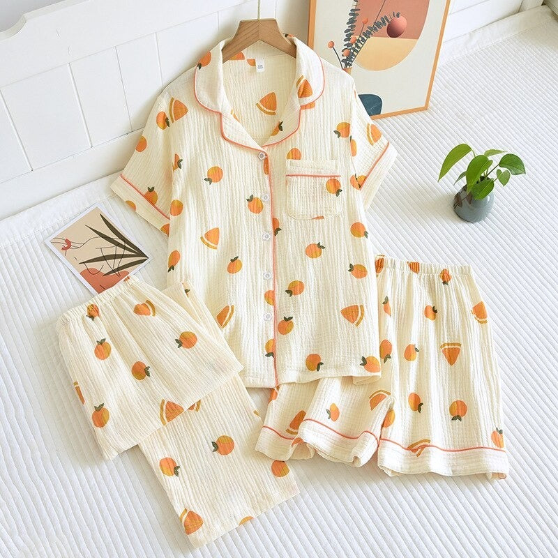 Women's Short Sleeve Cotton Crepe 3 Piece Pajama Set-Original Pajamas