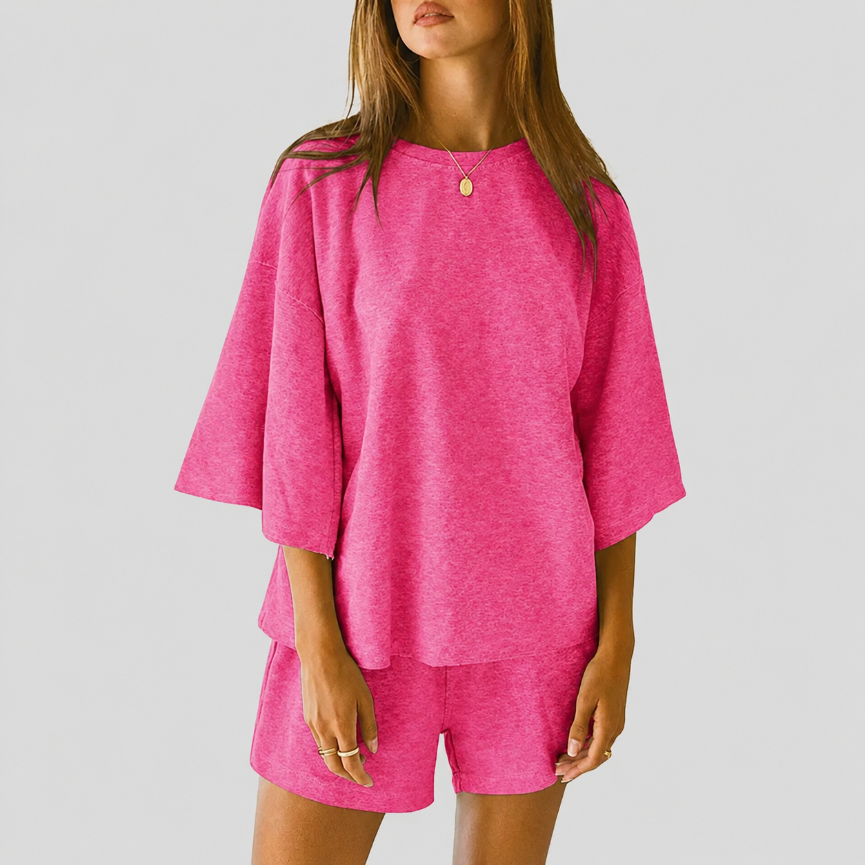 Casual 2 Piece Loungewear Tops And Shorts Set For Women