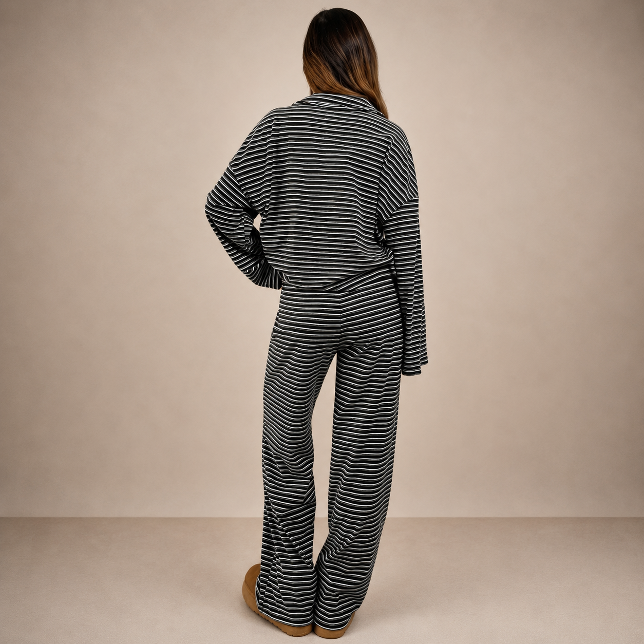 Casual 2 Piece Loose Striped Pattern T Shirt And Pants Set For Women