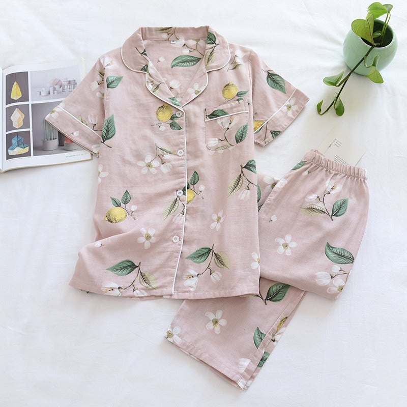 Elegant Printed Short Sleeved Pajamas Suit-Original Pajamas