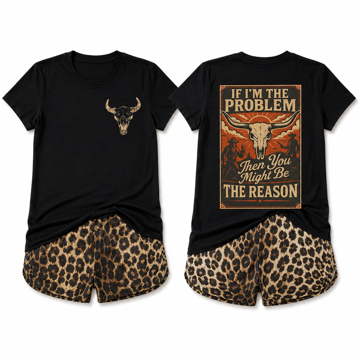2 Piece Leopard Print Shorts And T Shirt Set For Women
