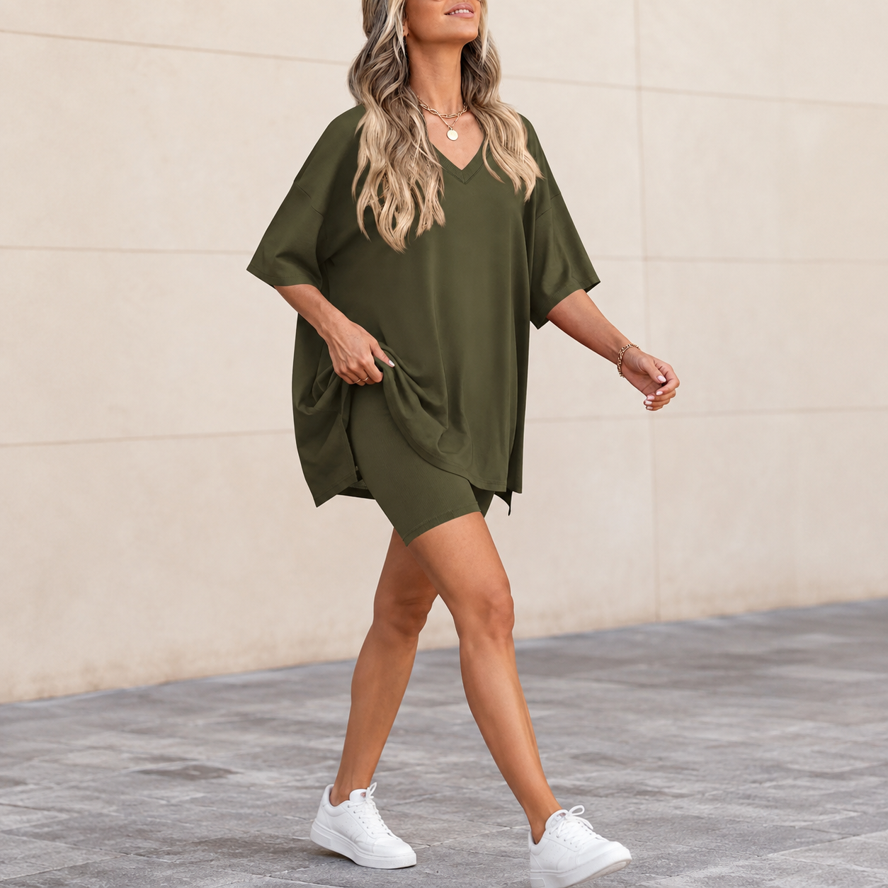 Casual Solid 2 Piece Loungewear Set Shorts For Women