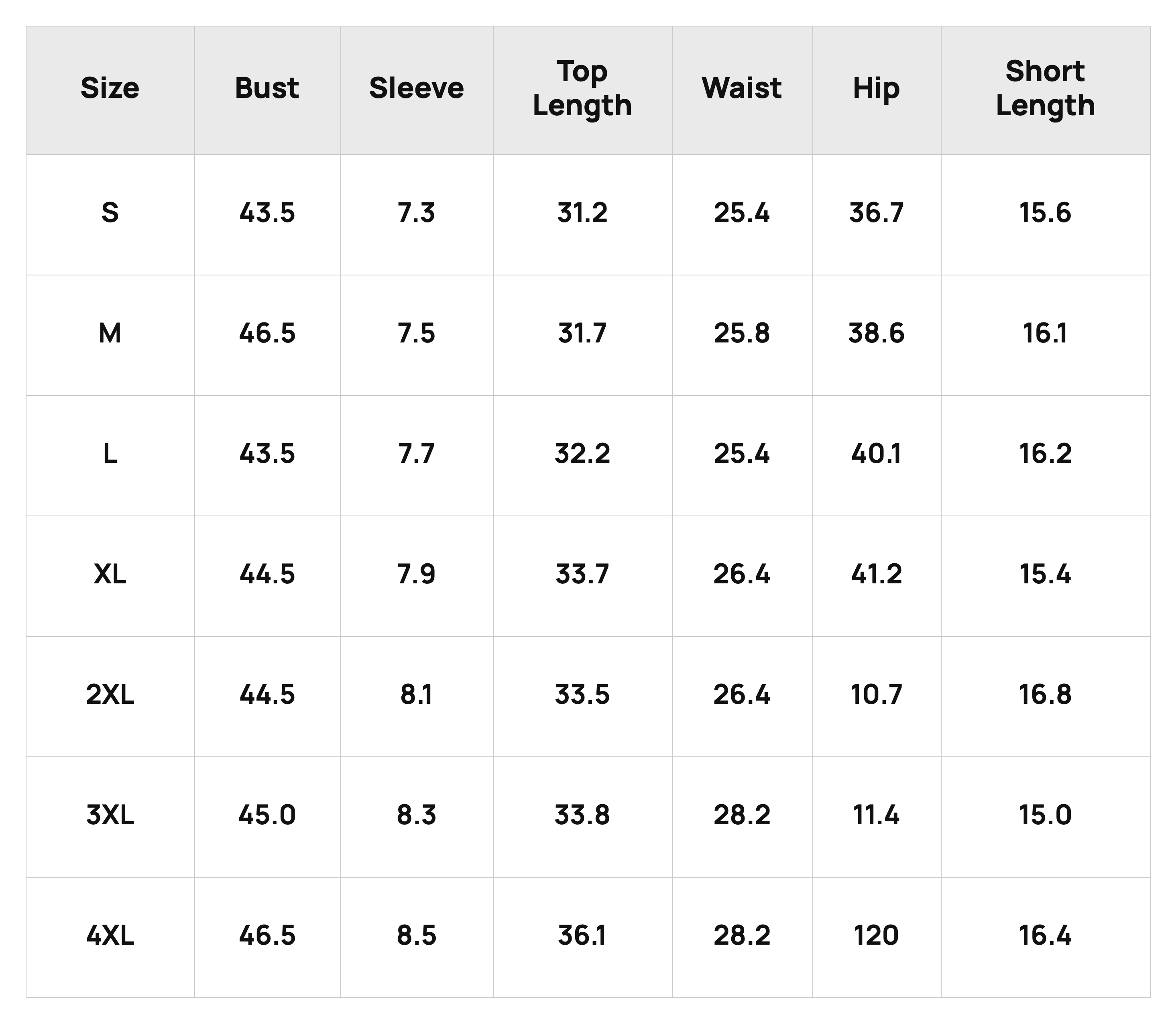 Size Chart