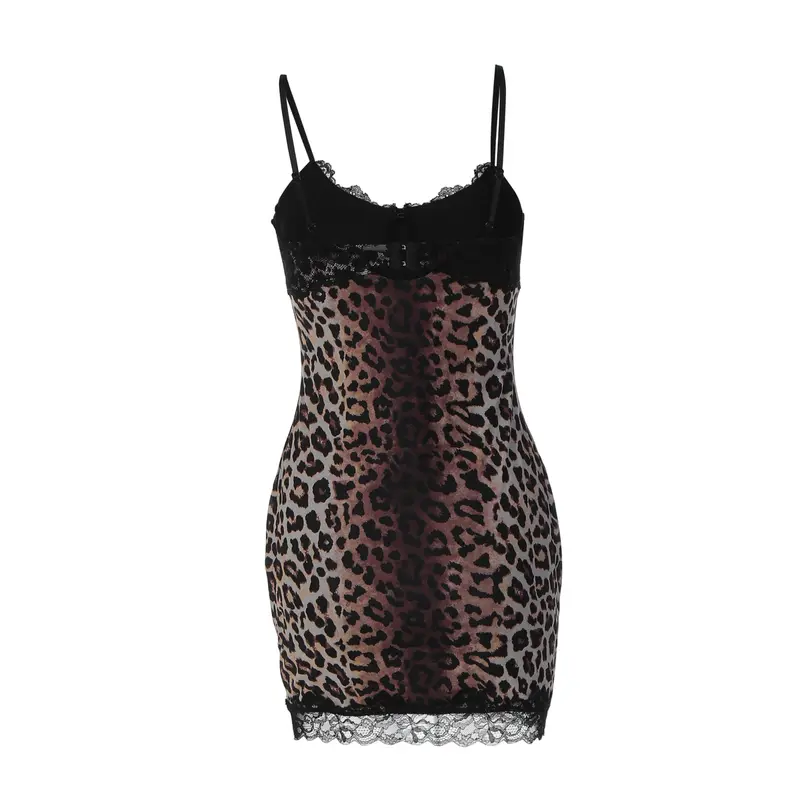 Mini Sleeveless Mesh Leopard Print Cami Dress For Women