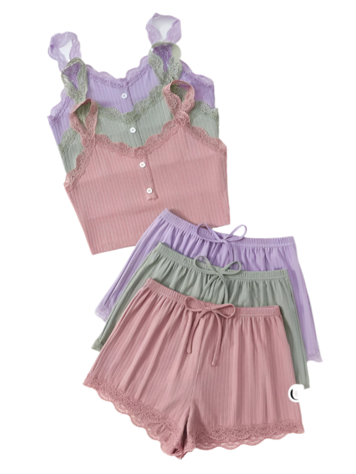 6 Piece Multi Season Laced Trim Sleepwear Set-Original Pajamas