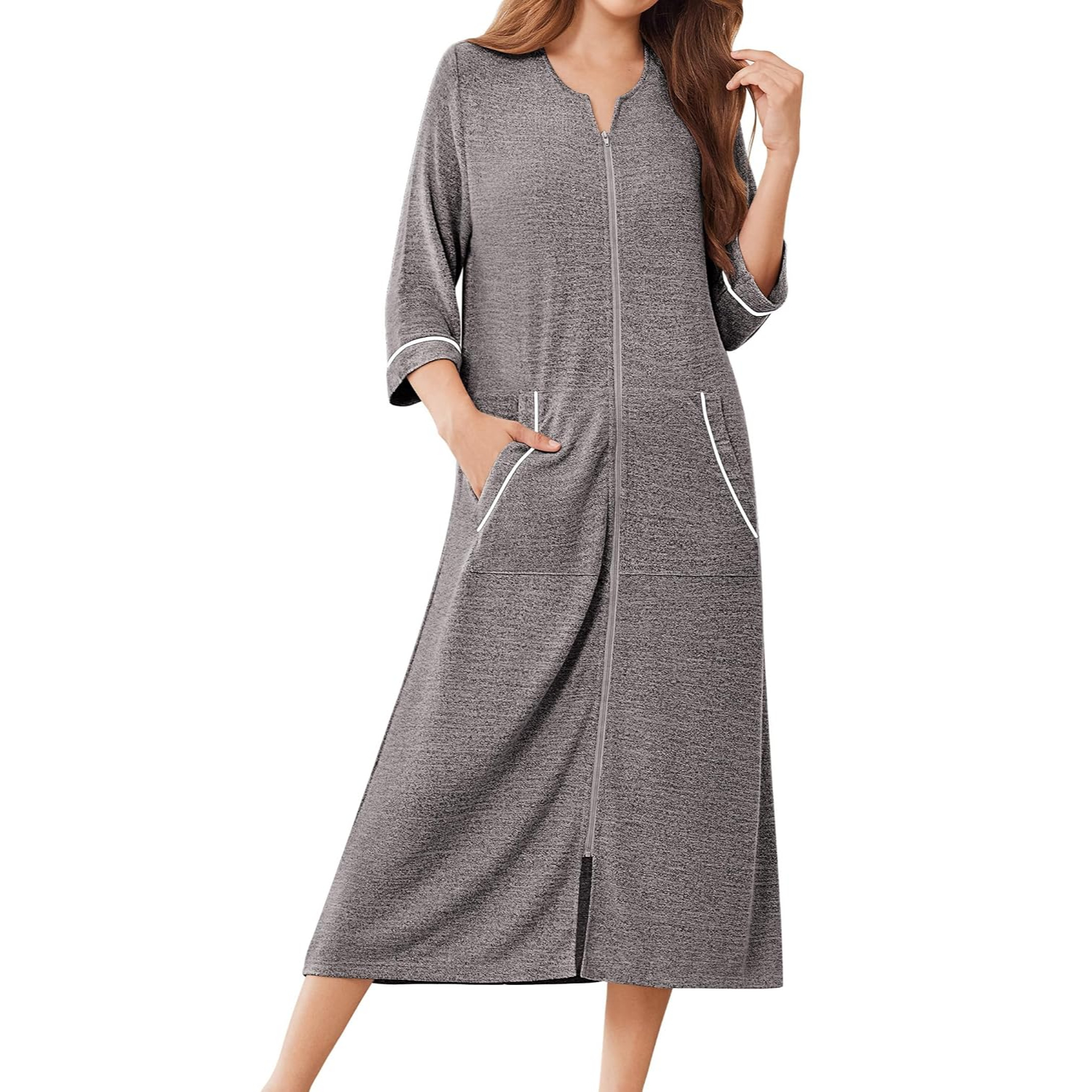 Lightweight Housecoat Robe With Zipper And Pockets For Women