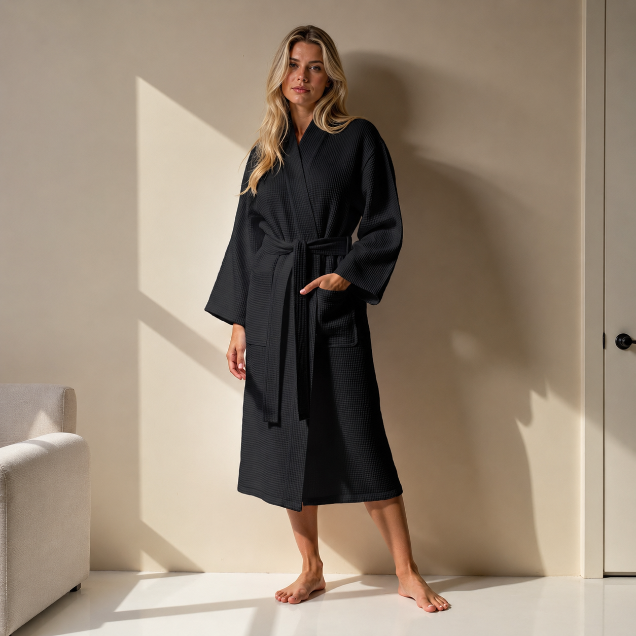 Fast Drying Full Length Lightweight Waffle Knit Soft Spa Bath Robe