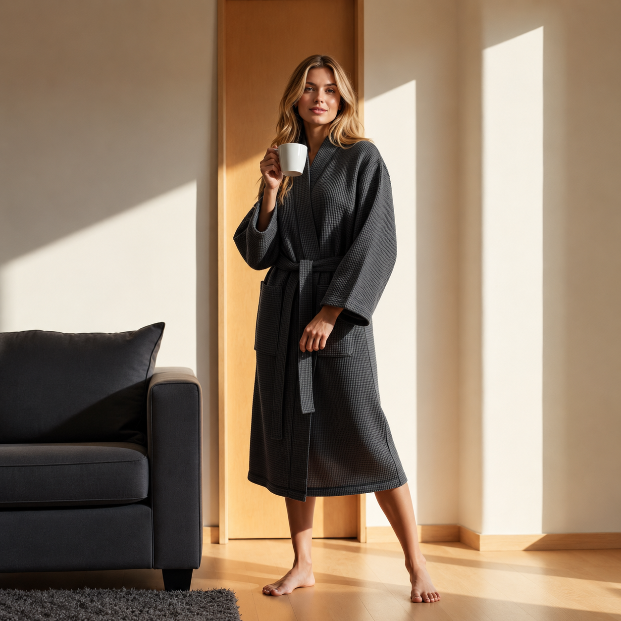 Fast Drying Full Length Lightweight Waffle Knit Soft Spa Bath Robe