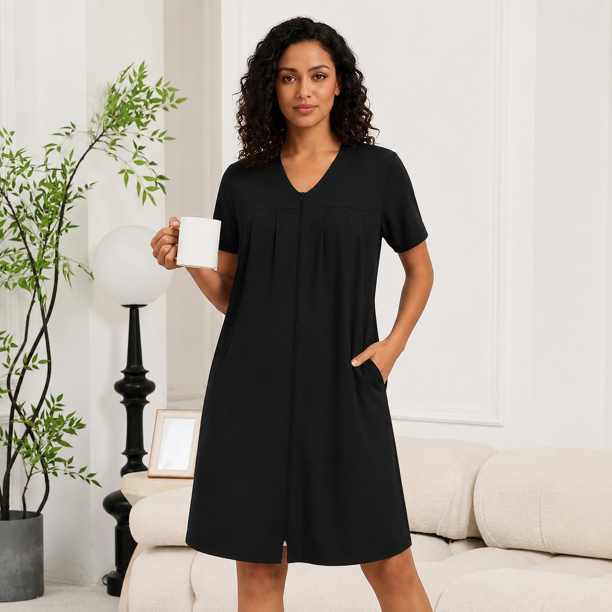 Knit Lightweight Robes With Zipper And Pockets For Women