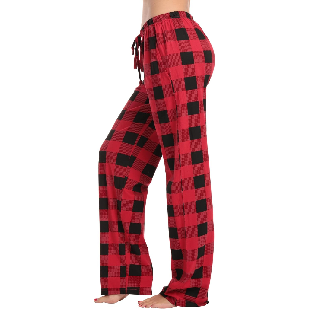 Plush Pajama Pants For Night Wear With Buffalo Plaid For Women