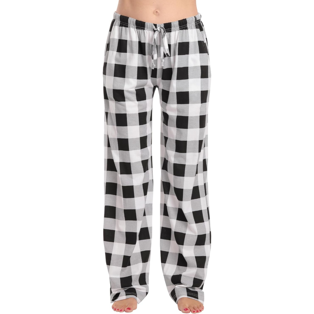Plush Pajama Pants For Night Wear With Buffalo Plaid For Women