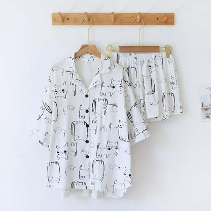 Women's Cat Print 2 Piece Pajama Set-Original Pajamas