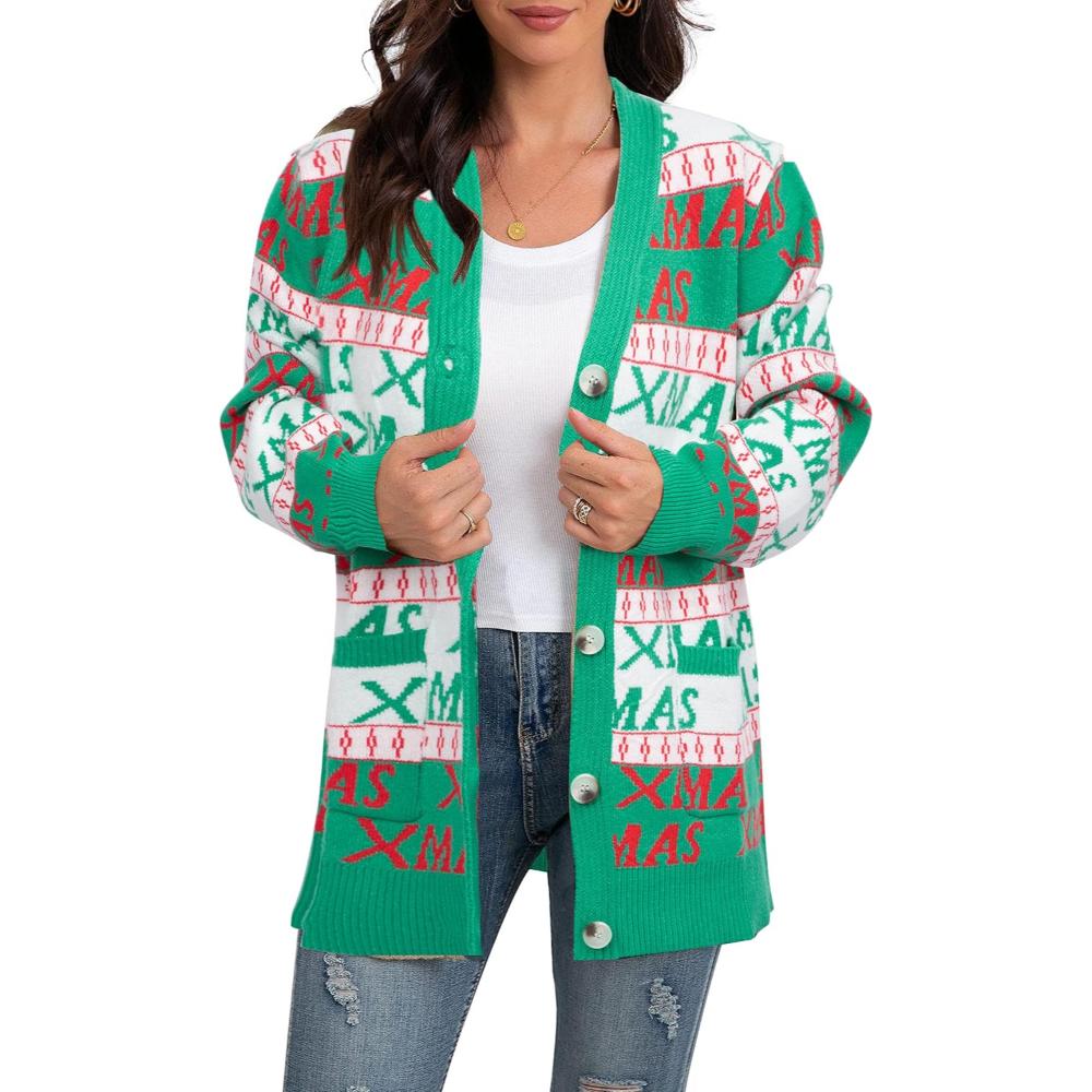 Snowflake And Decoration Print Christmas Cardigan-Original Pajamas