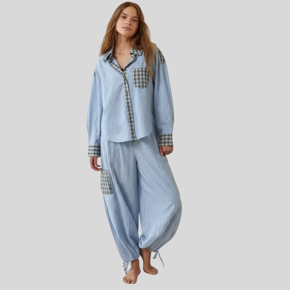 Vintage Plaid And Stripes Pajama Set