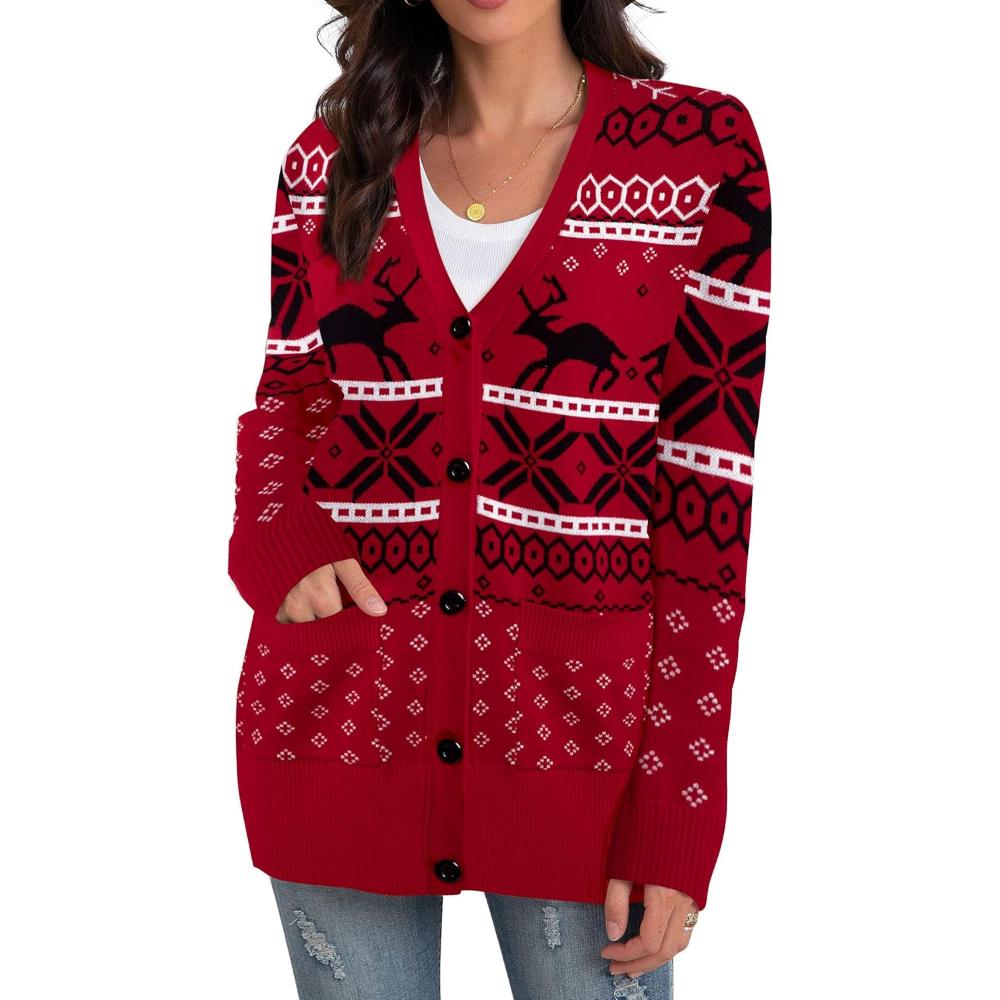 Snowflake And Decoration Print Christmas Cardigan-Original Pajamas