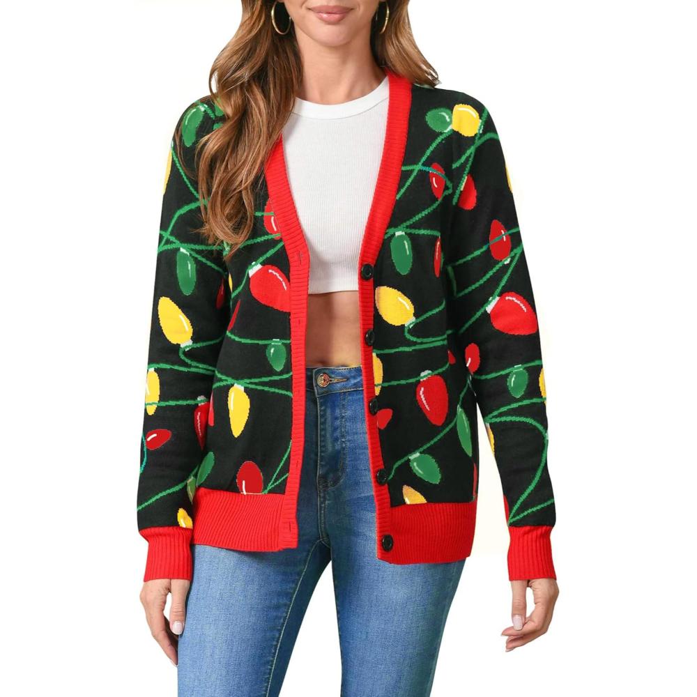 Snowflake And Decoration Print Christmas Cardigan-Original Pajamas