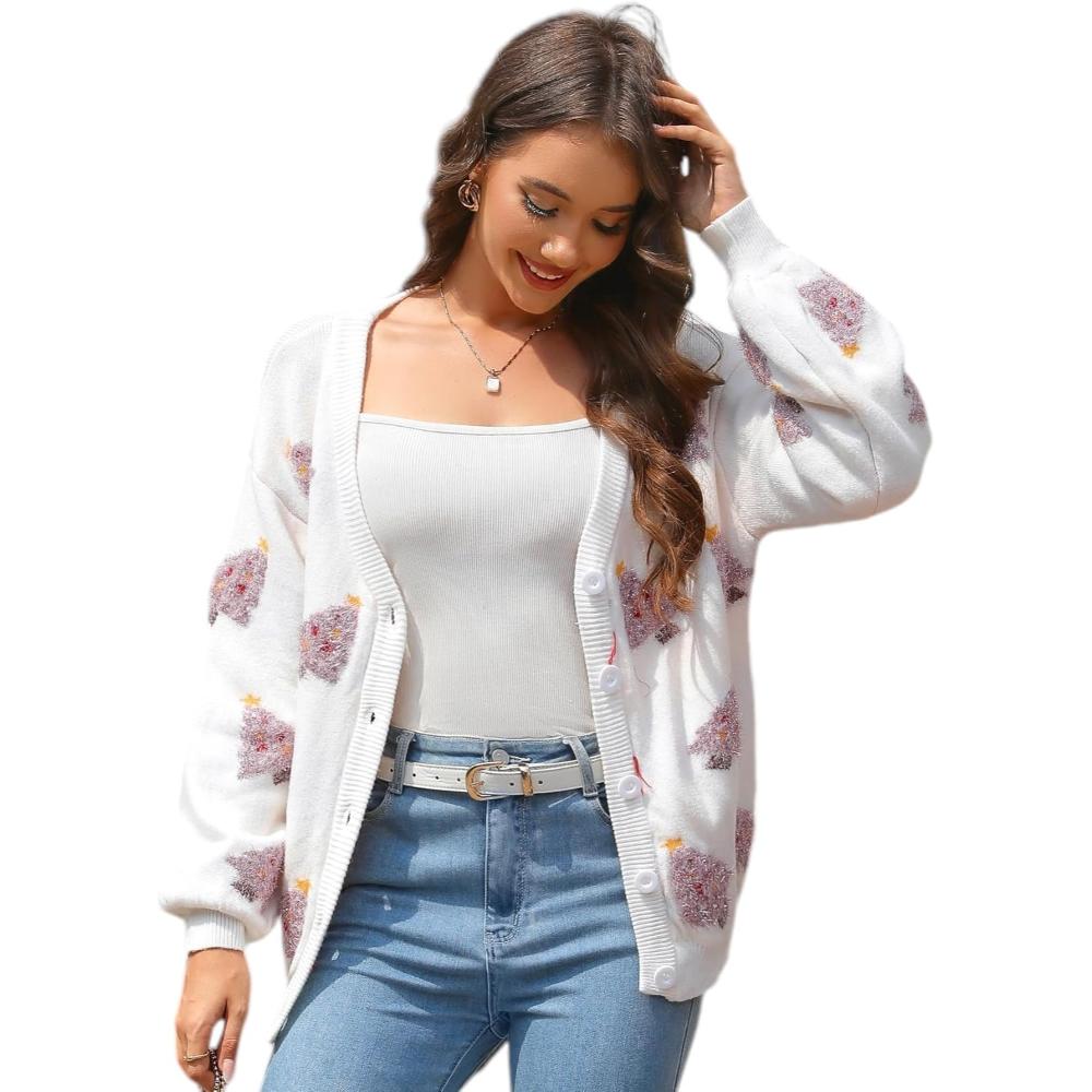 Knitted Button Up Sweater with Christmas Design-Original Pajamas