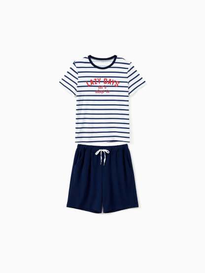 Family Matching Preppy Striped Pajama Set With Shorts-Original Pajamas