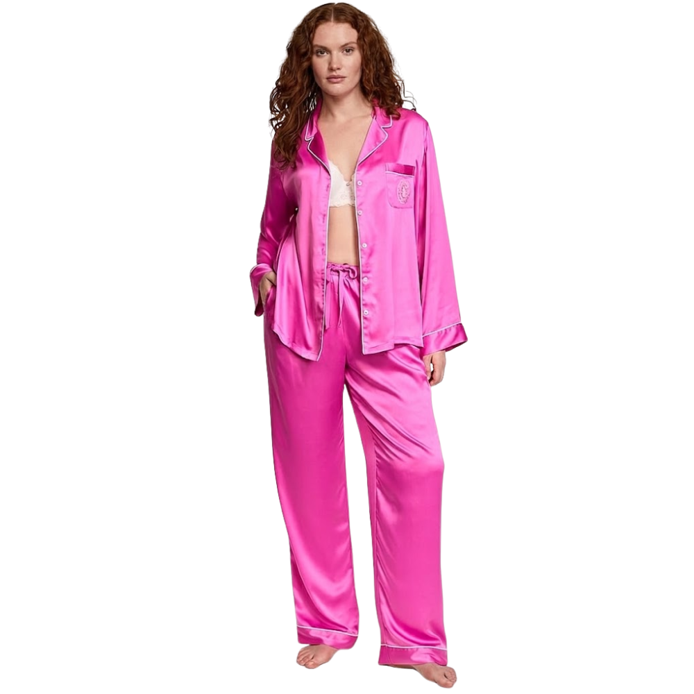 Satin Sleepwear Set For Women With Long Shirt And Drawstring Pants