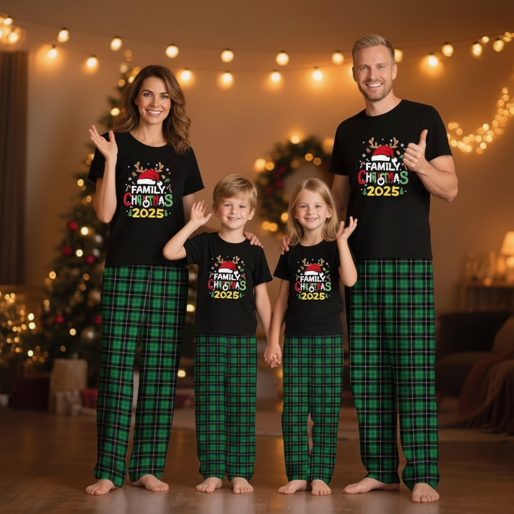 Matching Family Christmas Pajama Set With Letter Print T Shirt