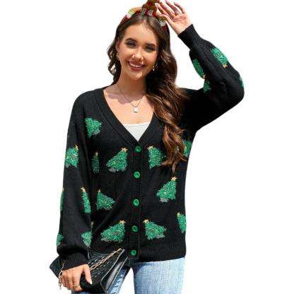 Knitted Button Up Sweater with Christmas Design-Original Pajamas