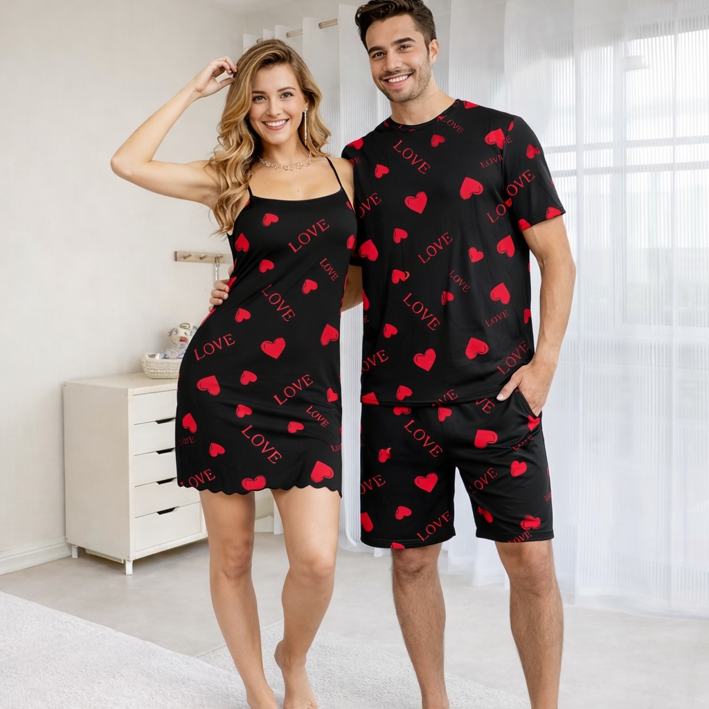  Love Letter Printed Matching Couple Pajama Set