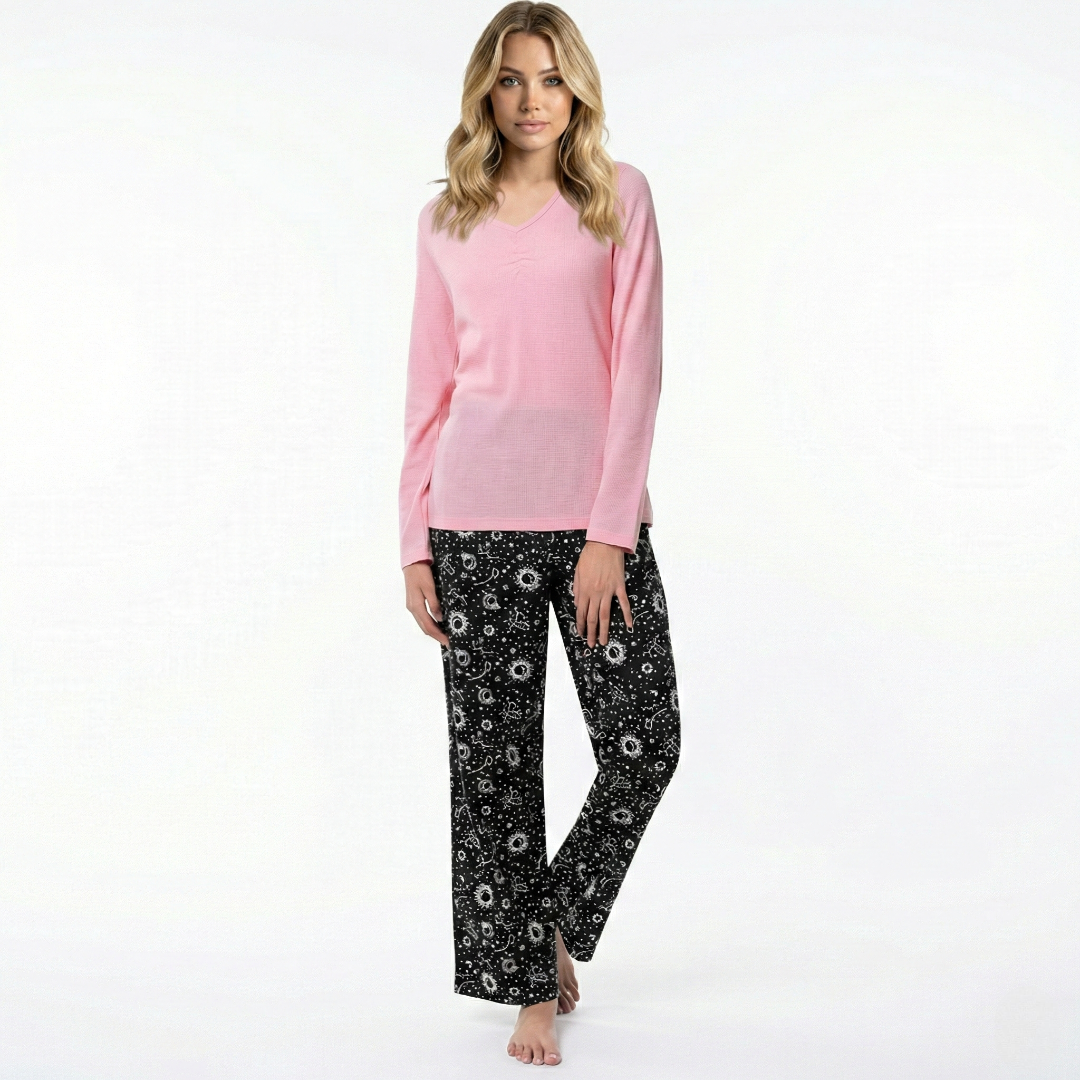 Long Sleeve Top And Plaid Pajama Set For Women