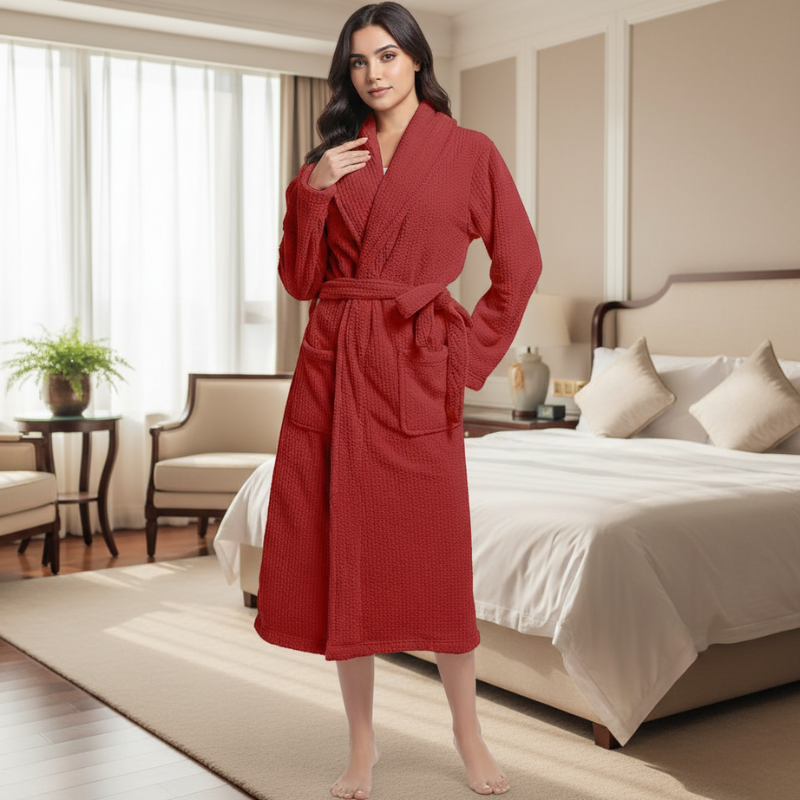 Womens Shawl Collar Bathrobe Soft Long Towel Robes For Women 