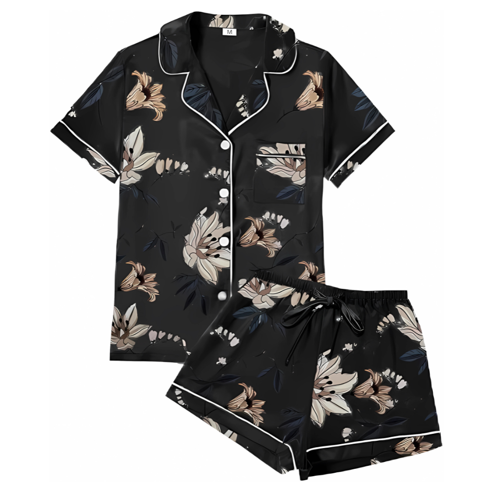 4Pcs Satin Silky Womens Short Sleeve Shirt Pajamas Set