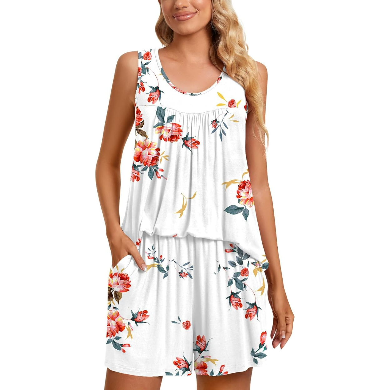 2 Piece Sleeveless Pajama Set With Pockets For Women