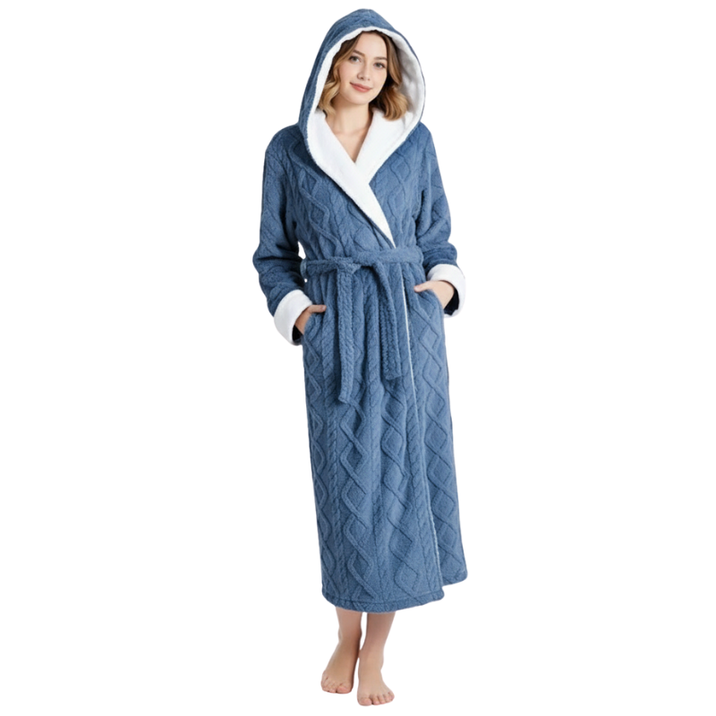 Hooded Fleece Full Length Bathrobe For Women